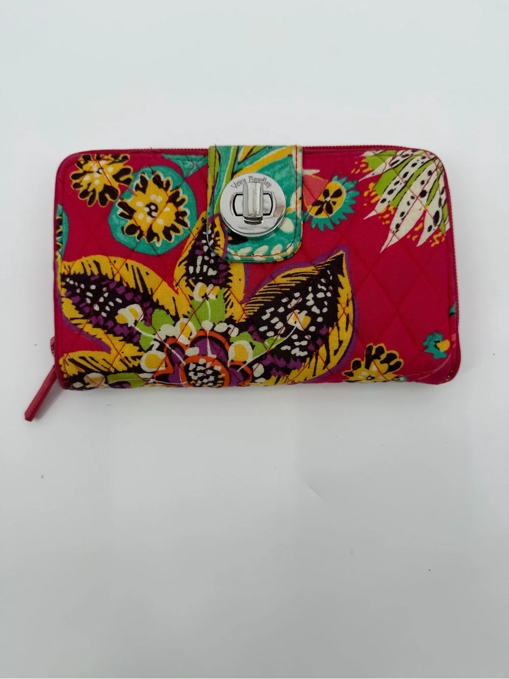 Vera Bradley Turnlock Zip Wallet Tropical Floral Red